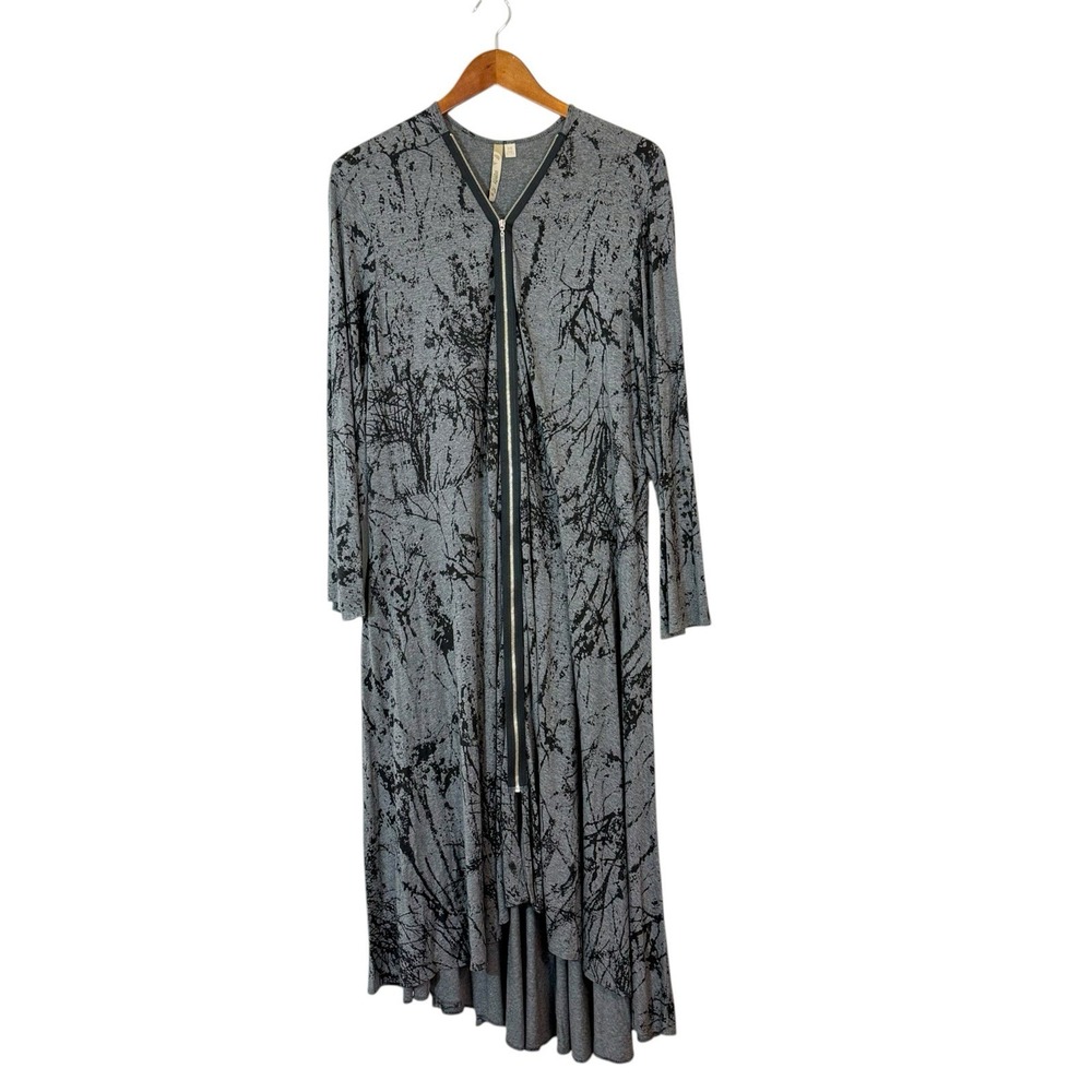 Comfy USA Full Zip Printed Asymmetrical Midi Dress Size 3XL Lagenlook Edgy USA
